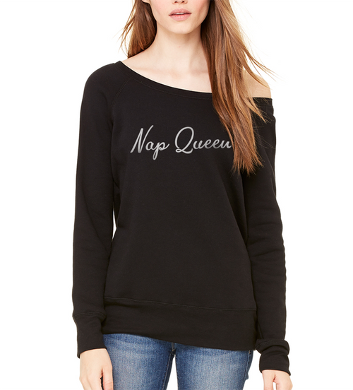 Nap Queen Off Shoulder Sweatshirt Black